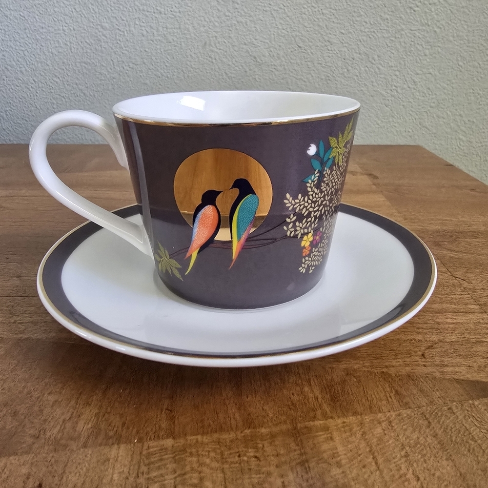 Sara Miller London Portmeirion Chelsea Collection Teacup & Saucer Dark Grey - Picture 3 of 11